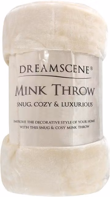Dreamscene Mink Soft Faux Fur and Fleece Throw Blanket, Cream, W: 150 cm, D: 200 cm