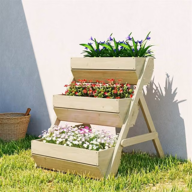 EONLION 3-Tier Wooden Raised Garden Bed Elevated Planter in Green