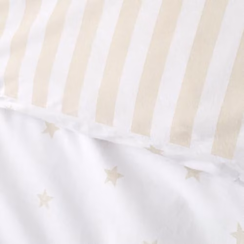 Bianca Mini Star & Stripes Reversible Cotton Single Duvet Cover and Pillowcase Set in Natural Sand/Beige, W/D/H: 135 x 200 cm and 50 x 75 cm – 2
