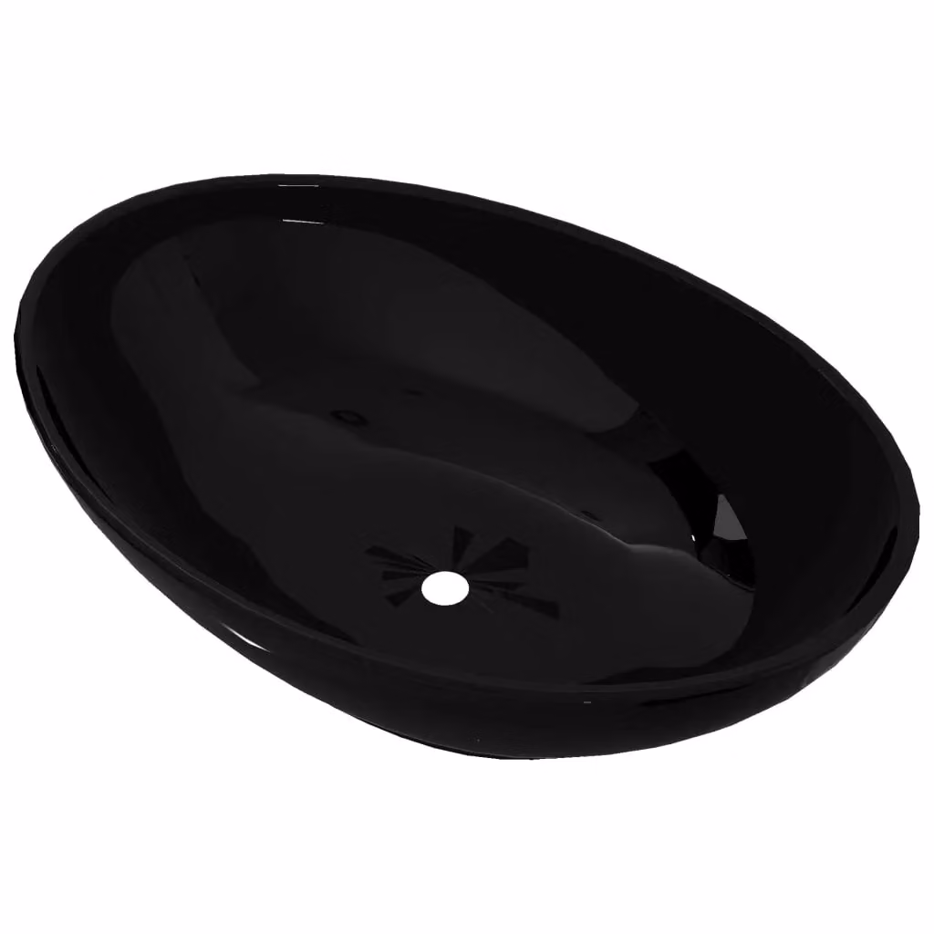 Berkfield Home Luxury Oval Ceramic Basin in Black, W: 40 cm, D: 33 cm, H: 13.5 cm – 2