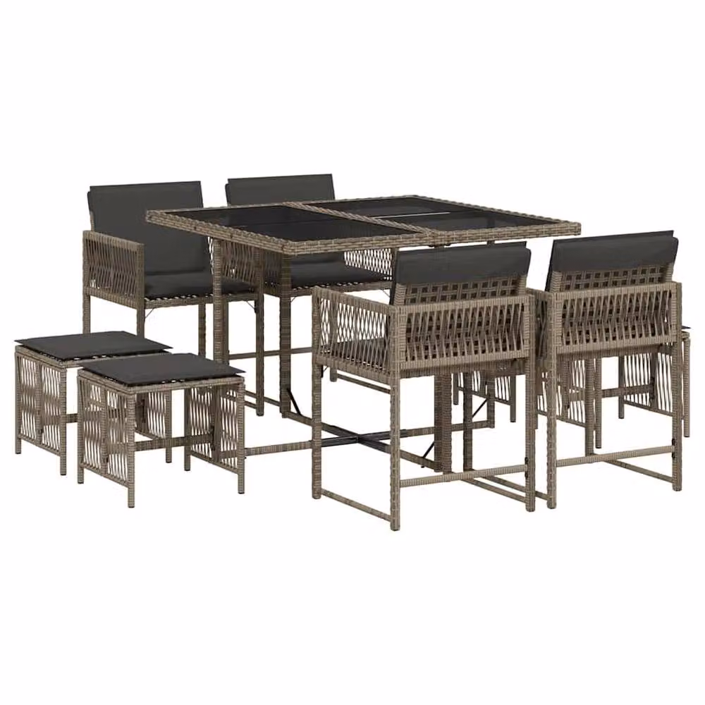 Berkfield Home Modern Polyrattan Garden Dining Set with Glass Top in Grey and Black – 2