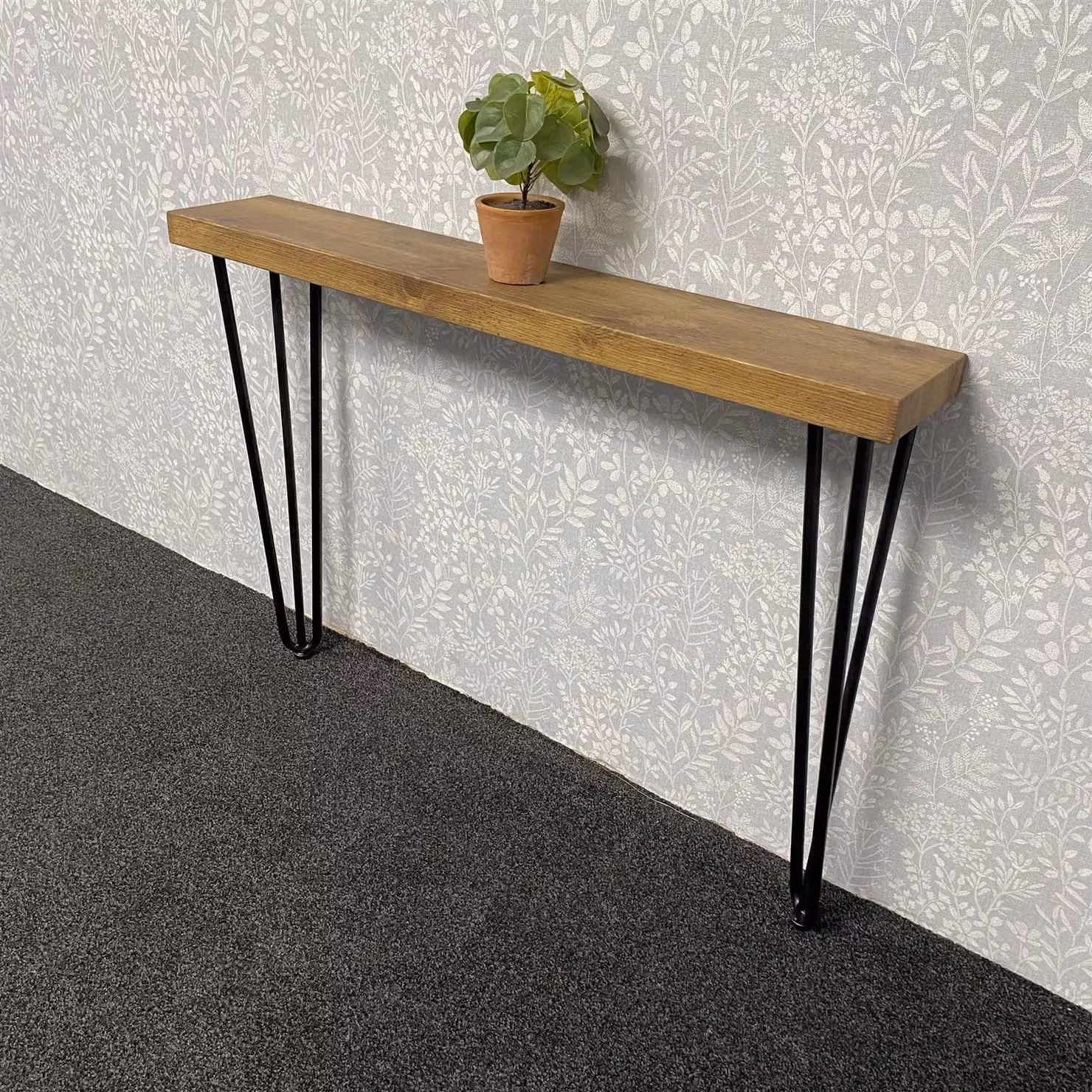 KOSY KOALA Modern Side Console Table with Veneer Top and Bronze Iron Legs, W/D/H: 75 x 17.5 x 26.5 cm – 2