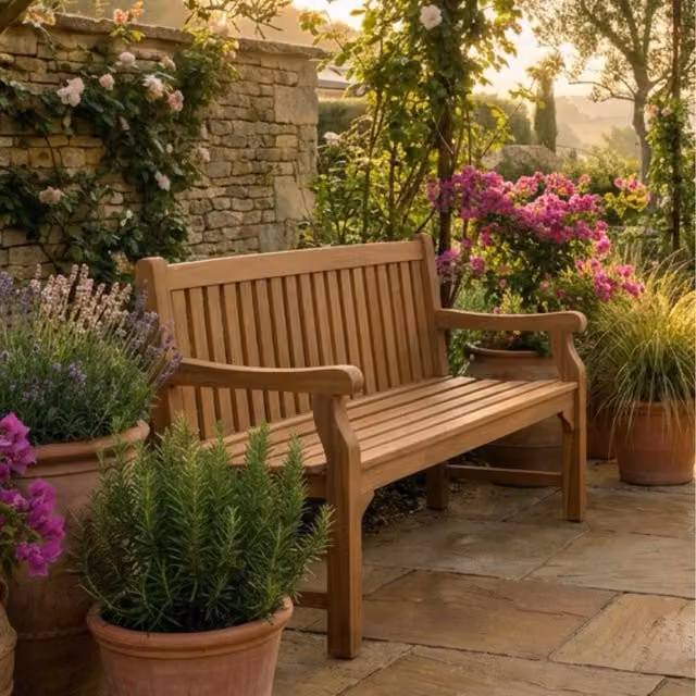 Royalcraft Sofia 2-Seater Acacia Wood Bench in Natural Brown, W: 150 cm, D: 59 cm, H: 90 cm