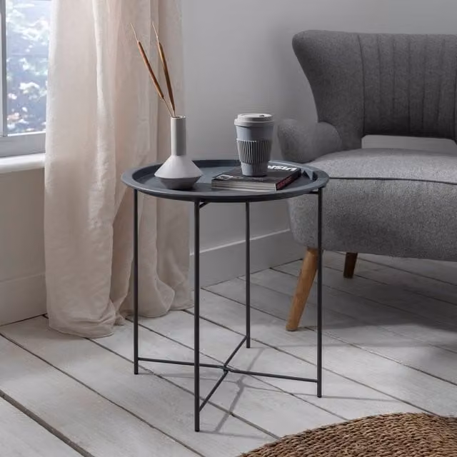 Noa and Nani Modern Round Metal Side Table in Matt Charcoal Grey