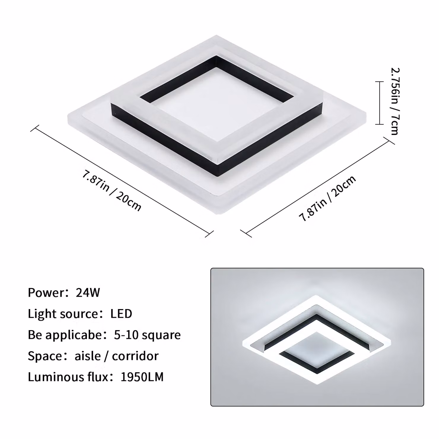 COMELY 24W Square LED Ceiling Light in Black with Cool White Light – 2