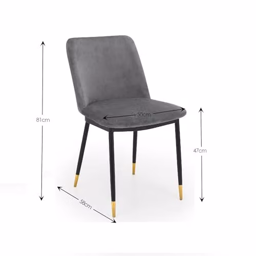 Julian Bowen Delaunay Set of 2 Upholstered Velvet Dining Chairs in Grey with Black Legs, H 83 cm x W 59 cm x D 50 cm – 2