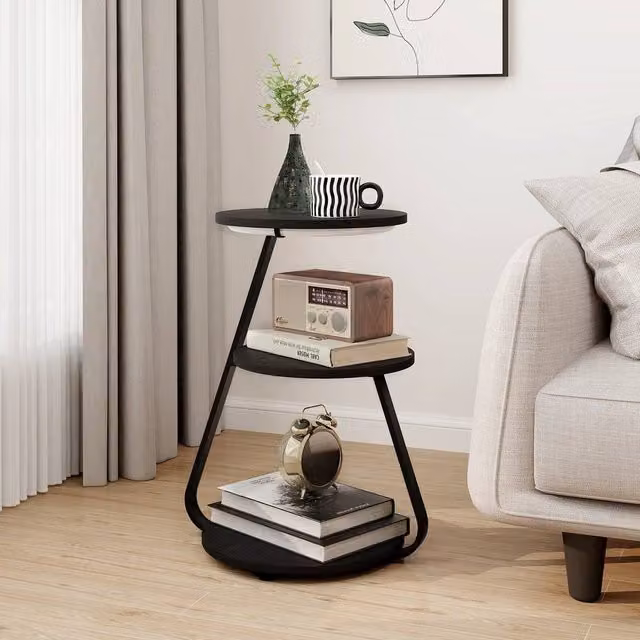 EONLION 3-Tier LED Lighted Side Table with Storage in Black – 1