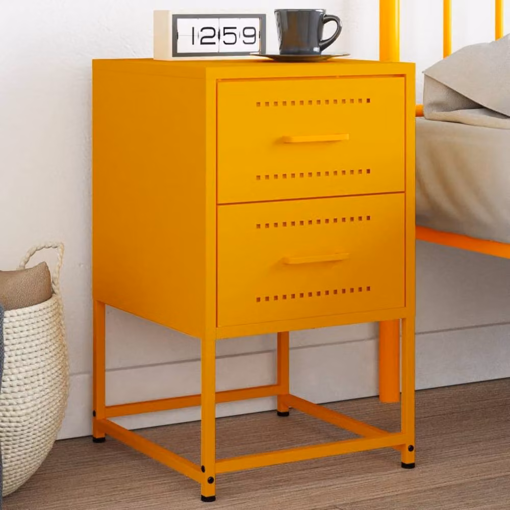 Berkfield Home Industrial Metal Bedside Cabinet in Matt Yellow, W/D/H: 36 x 39 x 60.5 cm – 2