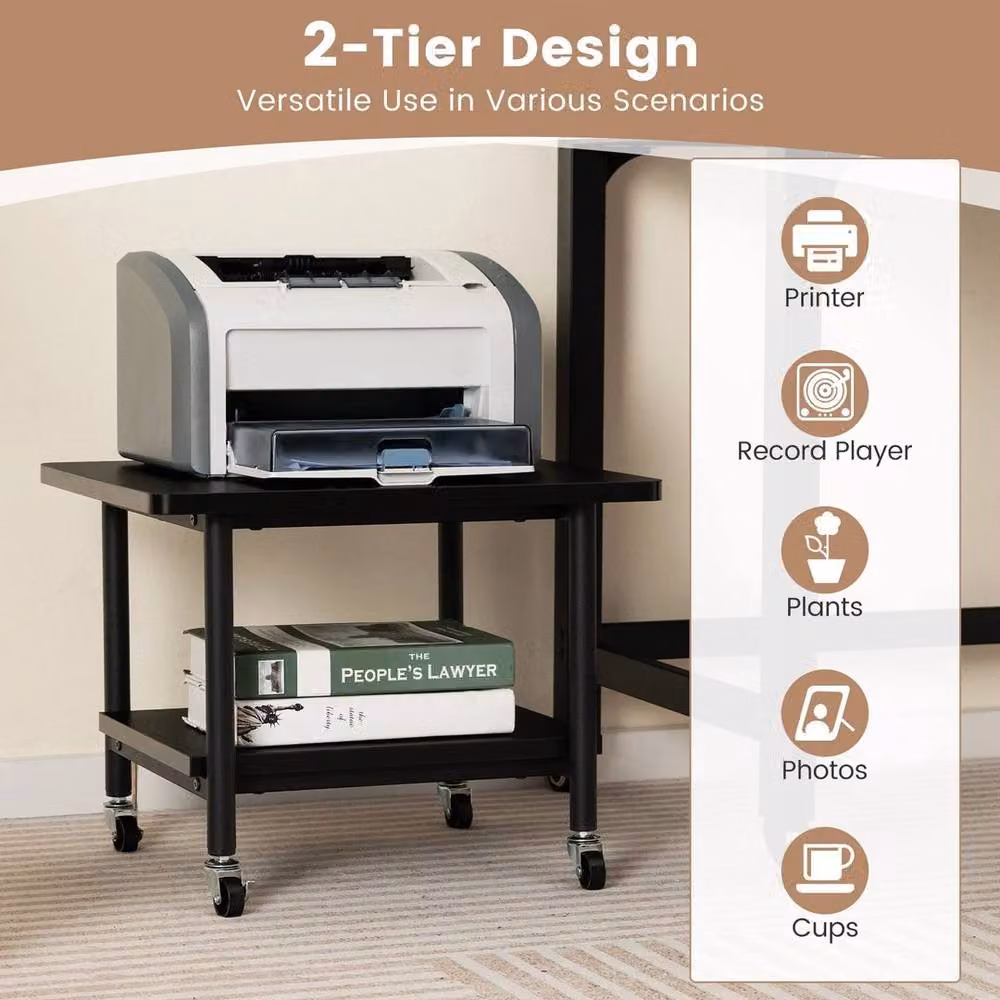 SPETLEK Black Under Desk Printer Table with Locking Castors, W/D/H: 40 x 40 x 37 cm – 6