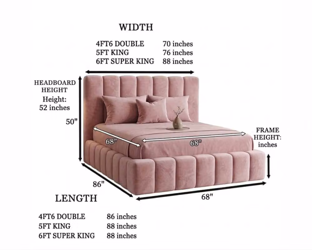 Stratus Interiors Cloud Fabric Cubed Platform Bed with Gas Lift Ottoman Storage in Pink, Super King, W/D/H: 200 x 200 x 127 cm – 3