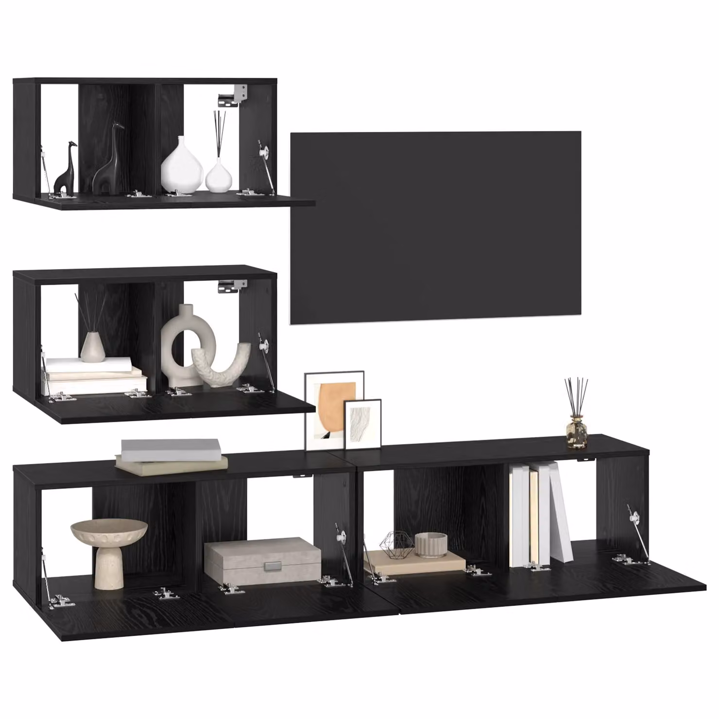 Berkfield Home 4-Piece Modern Wall-Mounted TV Cabinet Set in Black Oak, W/D/H: 80 x 30 x 30 cm – 3