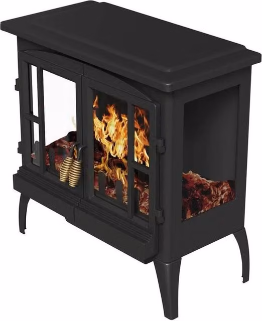 FORGEVIO Freestanding Electric Fireplace with LED Flame Effect in Black, W: 1000 cm, H: 52 cm, D: 52 cm