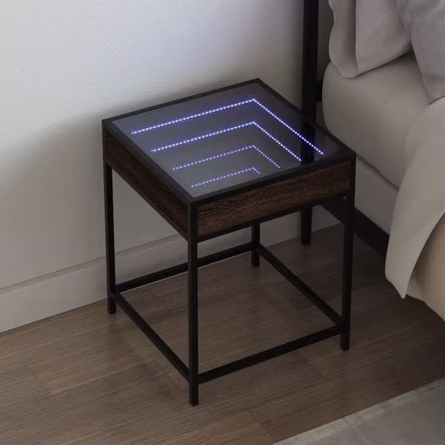 Berkfield Home Infinity LED Bedside Table in Brown Oak, W/D/H: 40 x 40 x 51 cm – 1