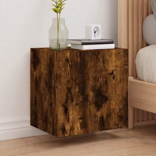 Berkfield Home Set of 2 Smoked Oak TV Wall Cabinets in Brown, W/D/H: 40.5 x 30 x 40 cm – 1