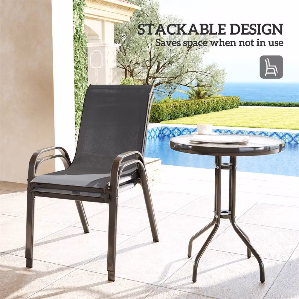 Nordara 3 Piece Dark Grey Metal Bistro Garden Furniture Set, W/D/H: 100 x 100 x 100 cm – 3