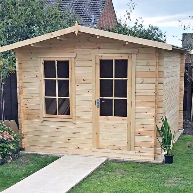 Bucknells Untreated Rustic Wood Log Cabin with Gable and Window, Brown