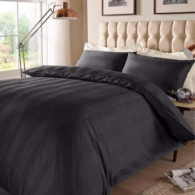 Roseley Modern Striped Cotton Duvet Cover Set, Black, W: 180 cm x L: 200 cm