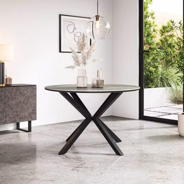 More4Homes Calne Round Ceramic Dining Table in Grey, Diameter: 120 cm, Height: 75 cm – 1