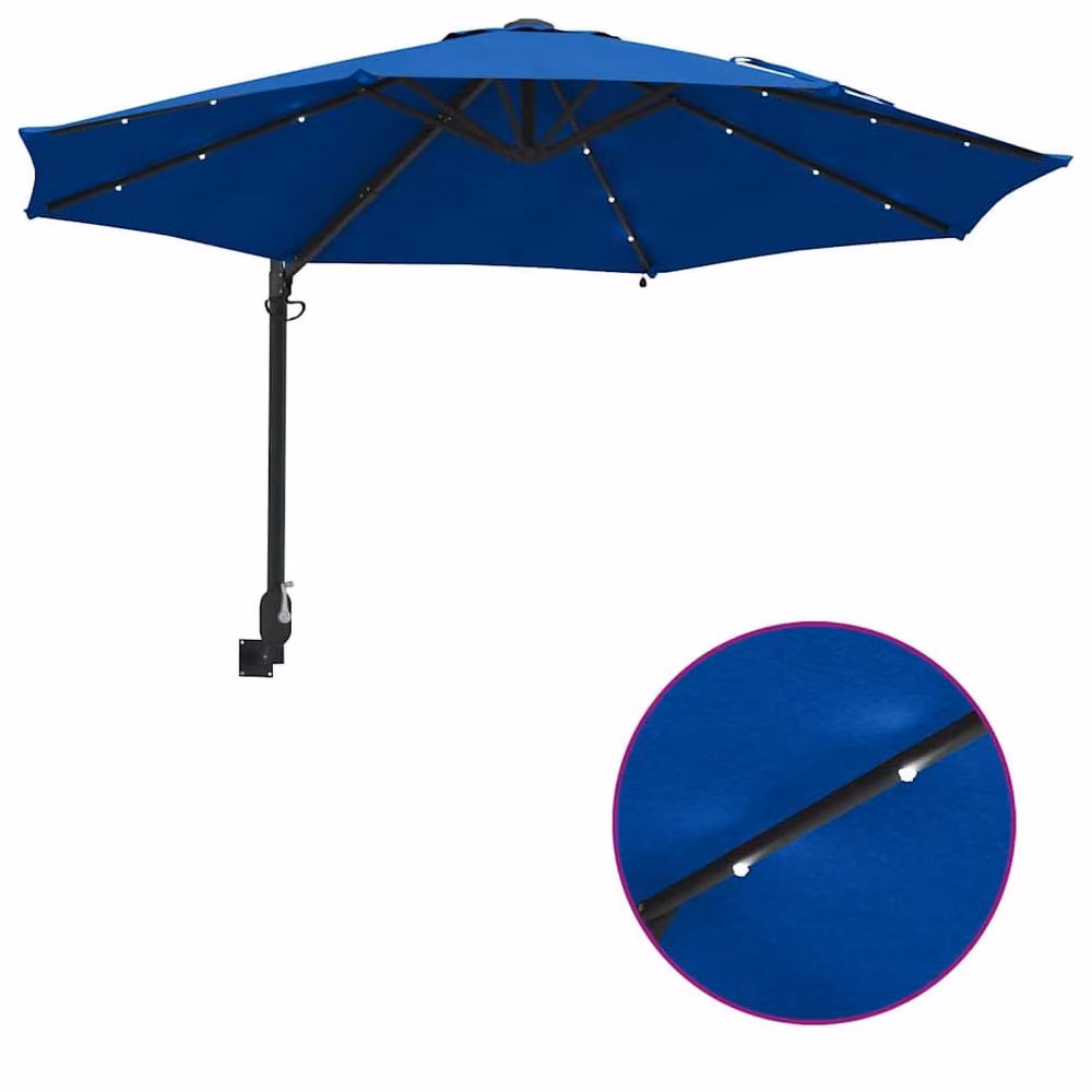Berkfield Home Wall-mounted Garden Parasol with LEDs in Azure Blue – 6