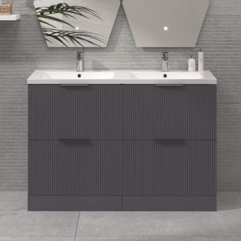 Royal Bathrooms Evora 1200mm Graphite Grey Fluted Floor Standing Vanity Unit with Ceramic Basin and 4 Drawers