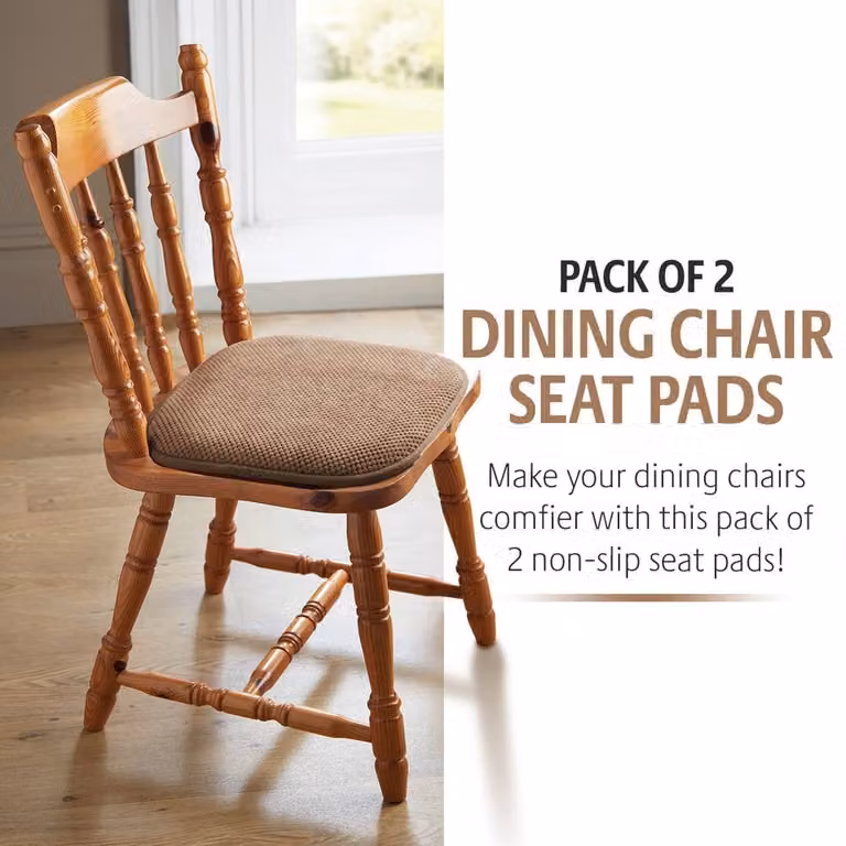 Coopers of Stortford Pack of 2 Memory Foam Dining Chair Seat Pads in Brown Chenille with Non-Slip Backing, W/D: 40 x 40 cm