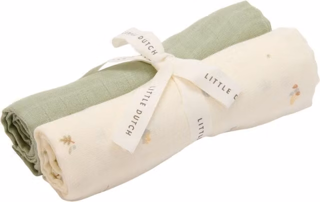 Little Dutch Muslin Squares 2 Pack in Green Forest Treasures and Sage Organic Cotton