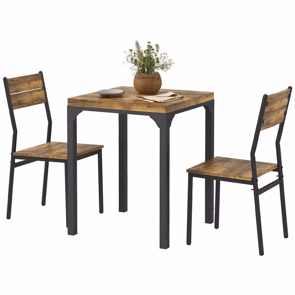 STILVORA Modern Dining Set with Square Table and 3 Chairs in Brown and Black – 3