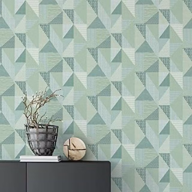 Muriva Larsson Geo Geometric Abstract Wallpaper in Green and Grey