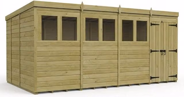 Buttercup Farm Natural Timber Pent Garden Shed with Double Doors and Windows, W: 487.7 cm, D: 274.3 cm, H: 210.0 cm – 1