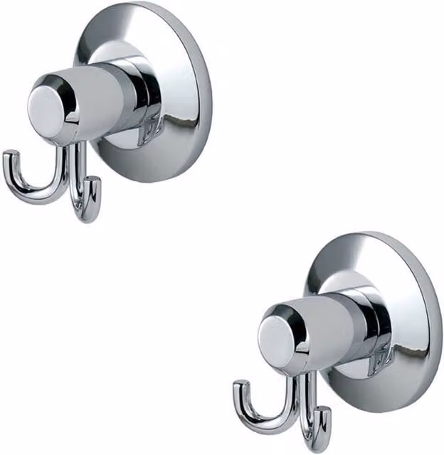 Loops 2x Twin Bathroom Robe Hooks in Polished Chrome with Concealed Fix and 57mm Projection