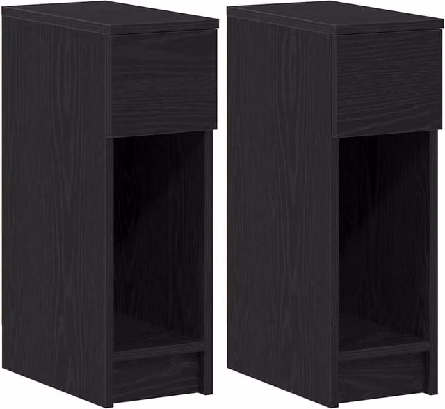 Berkfield Home Set of 2 Bedside Cabinets with Drawer in Black Oak, W/D/H: 20 x 36 x 60 cm
