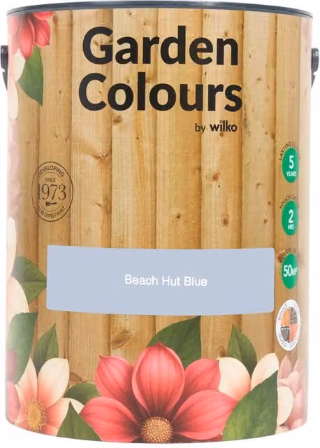 wilko Garden Colours Weatherproof Opaque Water Based Wood Paint in Beach Hut Blue, 5 l