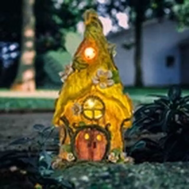 EONLION Solar Fairy House Green Flower Outdoor LED Resin Lawn Decoration, H 22.0 cm x W 13.0 cm x D 12.0 cm – 1