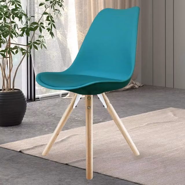 Fusion Living Soho Dining Chair in Petrol Green with Wood Legs