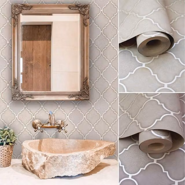 Holden Decor Retro Trellis Tile Ogee Geometric Vinyl Wallpaper in Grey