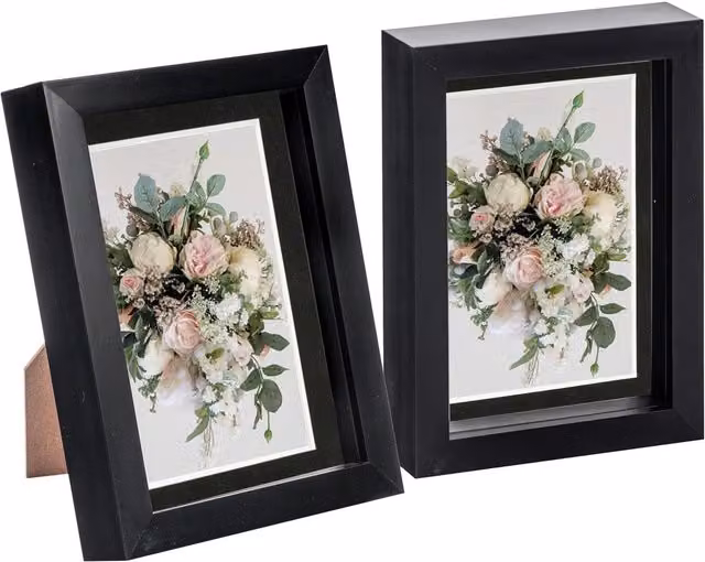 Nicola Spring Pack of 2 Black Rectangular 3D Box Photo Frames with Glass for Tabletop Use