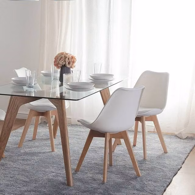 Wyld and Coco Nexa Home Set of 2 White Faux Leather Dining Chairs with Beech Wood Legs – 1