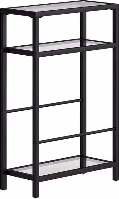 HOMCOM 3-Tier Black Side Table with Tempered Glass Tabletop and Storage Shelf