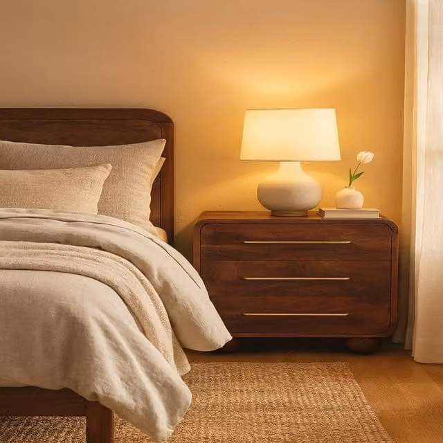 Artisan Furniture Mid-Century Mango Wood 3-Drawer Rounded Chest in Brown