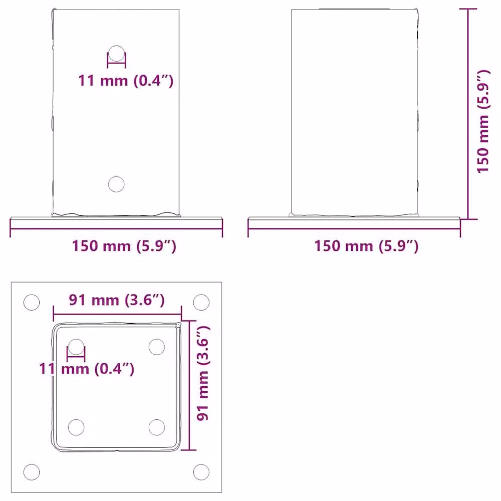 Berkfield Home Square Post Bases, 12 Pack, Anthracite Black Powder-coated Steel, 91 x 91 mm – 5