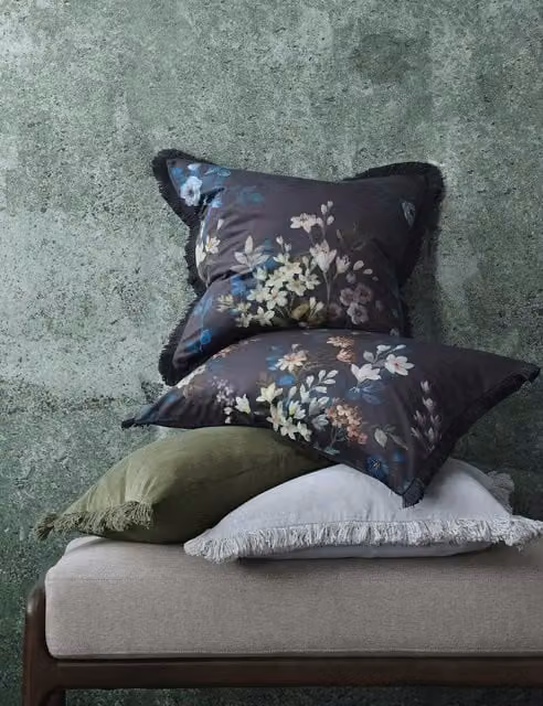 MM Linen Ciana Square Floral Velvet Cushion in Purple Mix