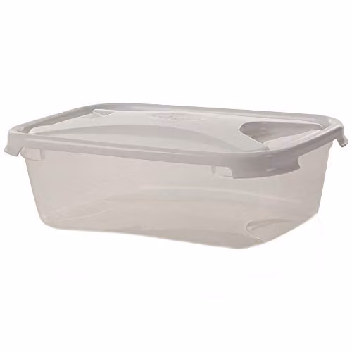 Wham Cuisine 1.6l Rectangular Food Box with White Snap Lid and Transparent Base