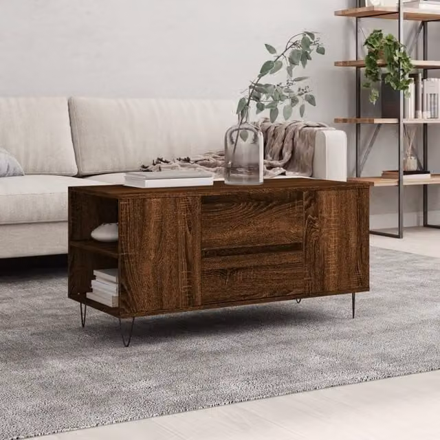 Berkfield Home Modern Brown Oak Coffee Table, W: 102 cm, D: 44.5 cm, H: 50 cm – 1