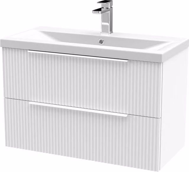 Balterley Fluted Wall Hung 2 Drawer Vanity Basin Unit and Basin, Satin White, Width: 80 cm