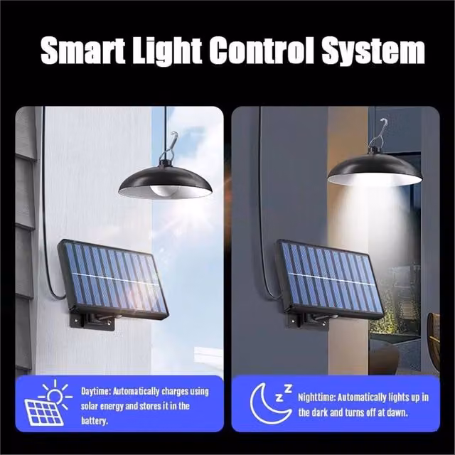 Nordara 2-Head LED Solar Powered Pendant Hanging Light in Black with Remote Control and Timer