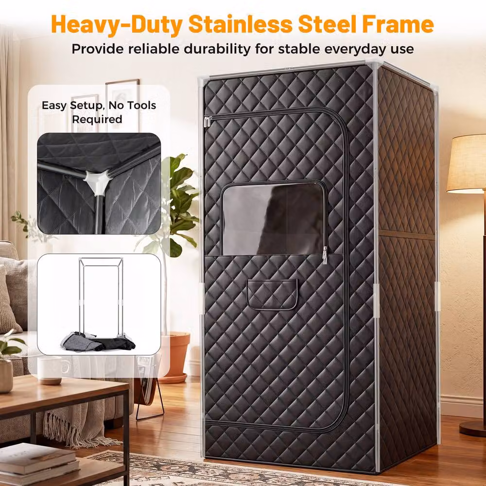 Costway Portable Far Infrared Sauna Box Full Body Sauna Tent with Remote Control, Black – 6