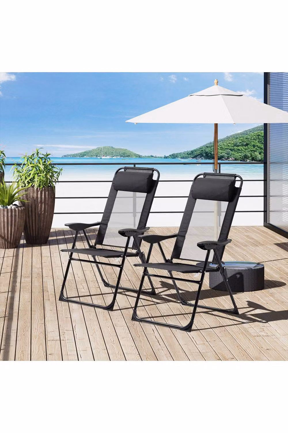 ERGOVEXA Set of 2 Folding Garden Recliner Chairs with Armrests, Black – 3
