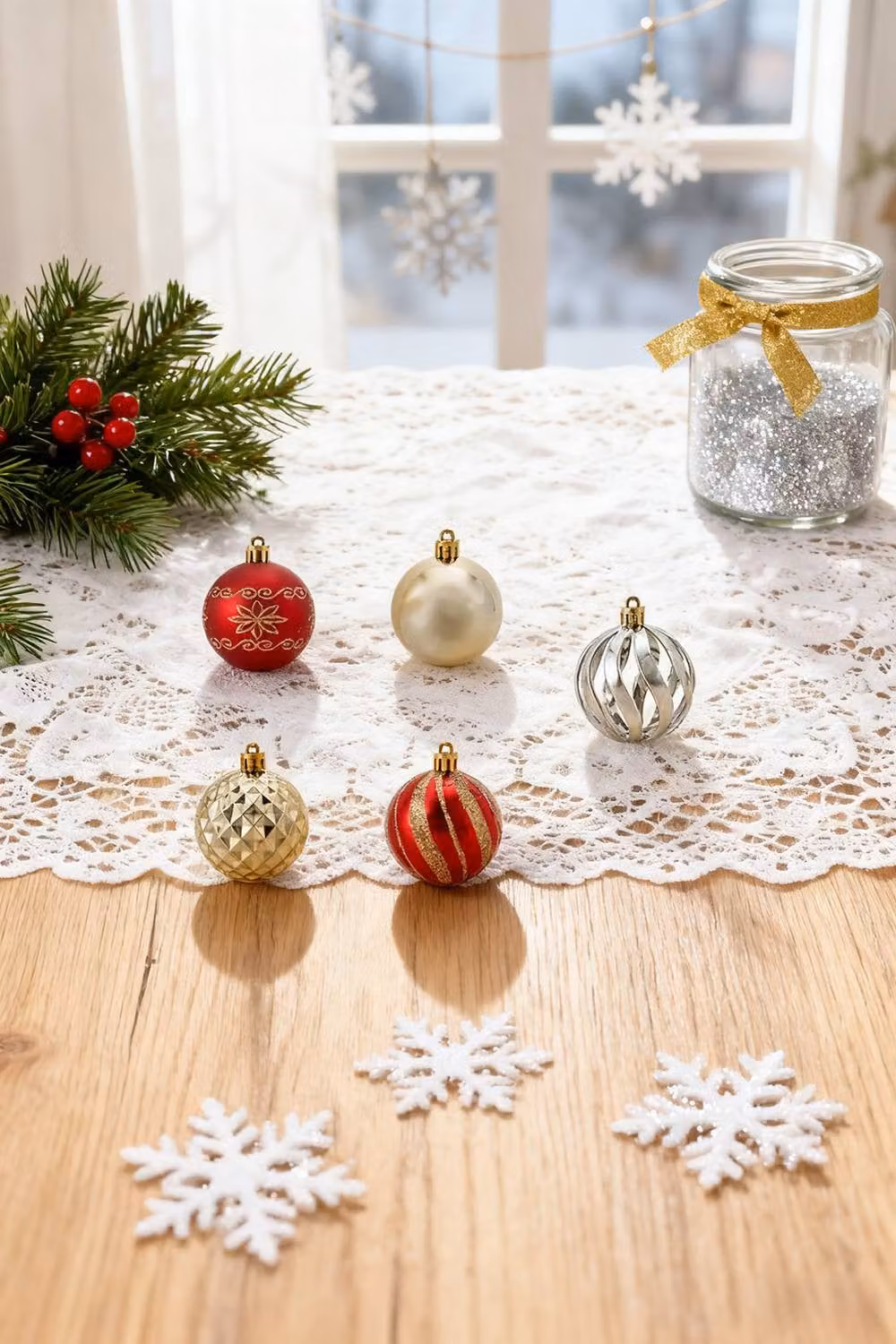 Living and Home 30-Piece Multicolour Christmas Bauble Ornament Set with Geometric, Hollow and Glossy Designs – 2