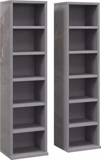 HOMCOM Set of 2 High Gloss Grey CD Media Display Tower Racks with Adjustable Shelves