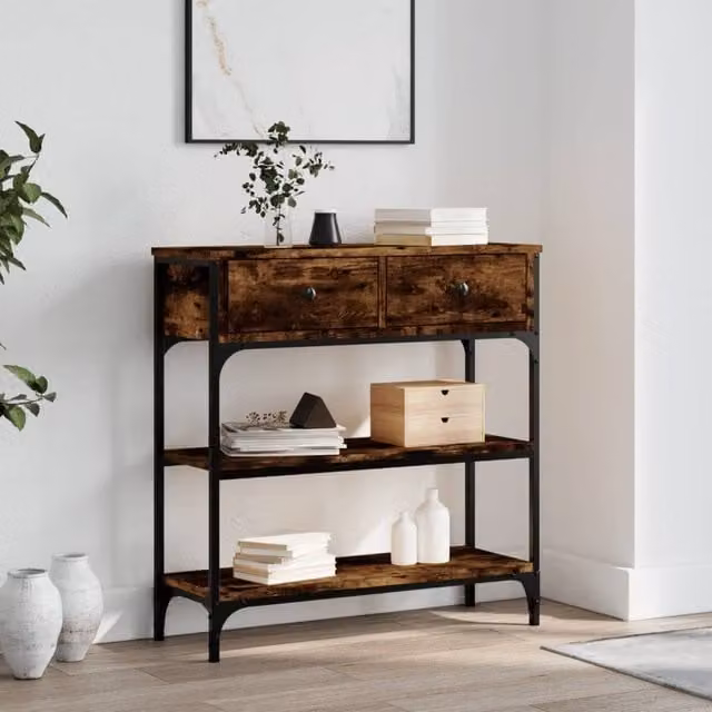 Berkfield Home Smoked Oak Console Table, Brown, W/D/H: 72.5 x 25 x 75 cm